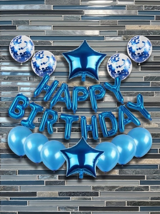 Other - 25 Pcs Blue Happy Birthday Balloon Set Foil Stars Confetti Latex Party Decor